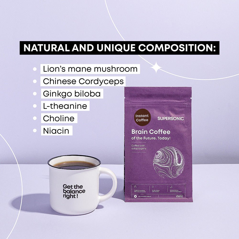 SUPERSONIC Brain Coffee - Instant coffee with adaptogens 180g - SUPERSONIC - Vesa Beauty