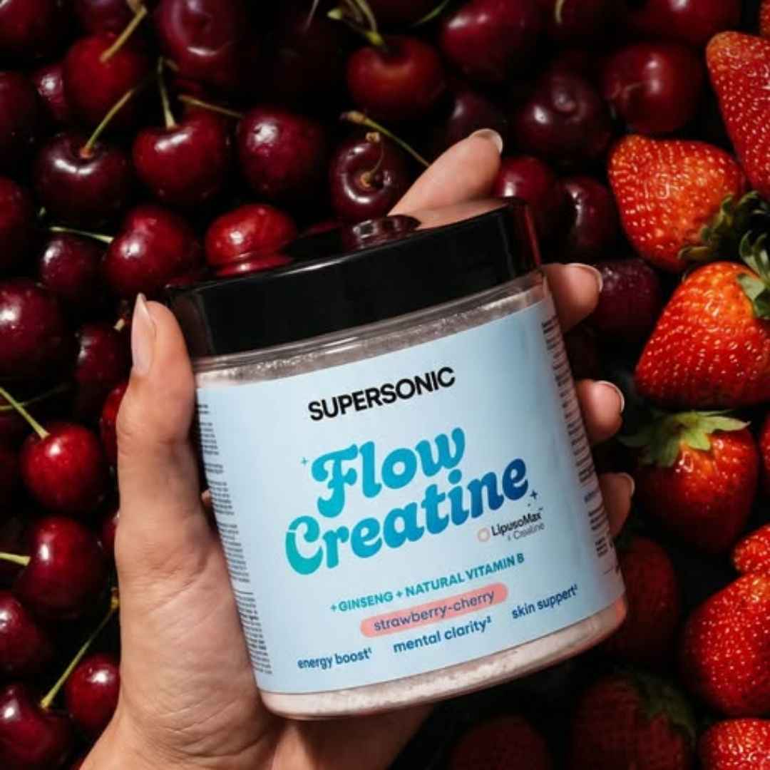 SUPERSONIC Flow Creatine +Ginseng +Natural Vitamin B - Strawberry-Cherry 150g - SUPERSONIC - Vesa Beauty