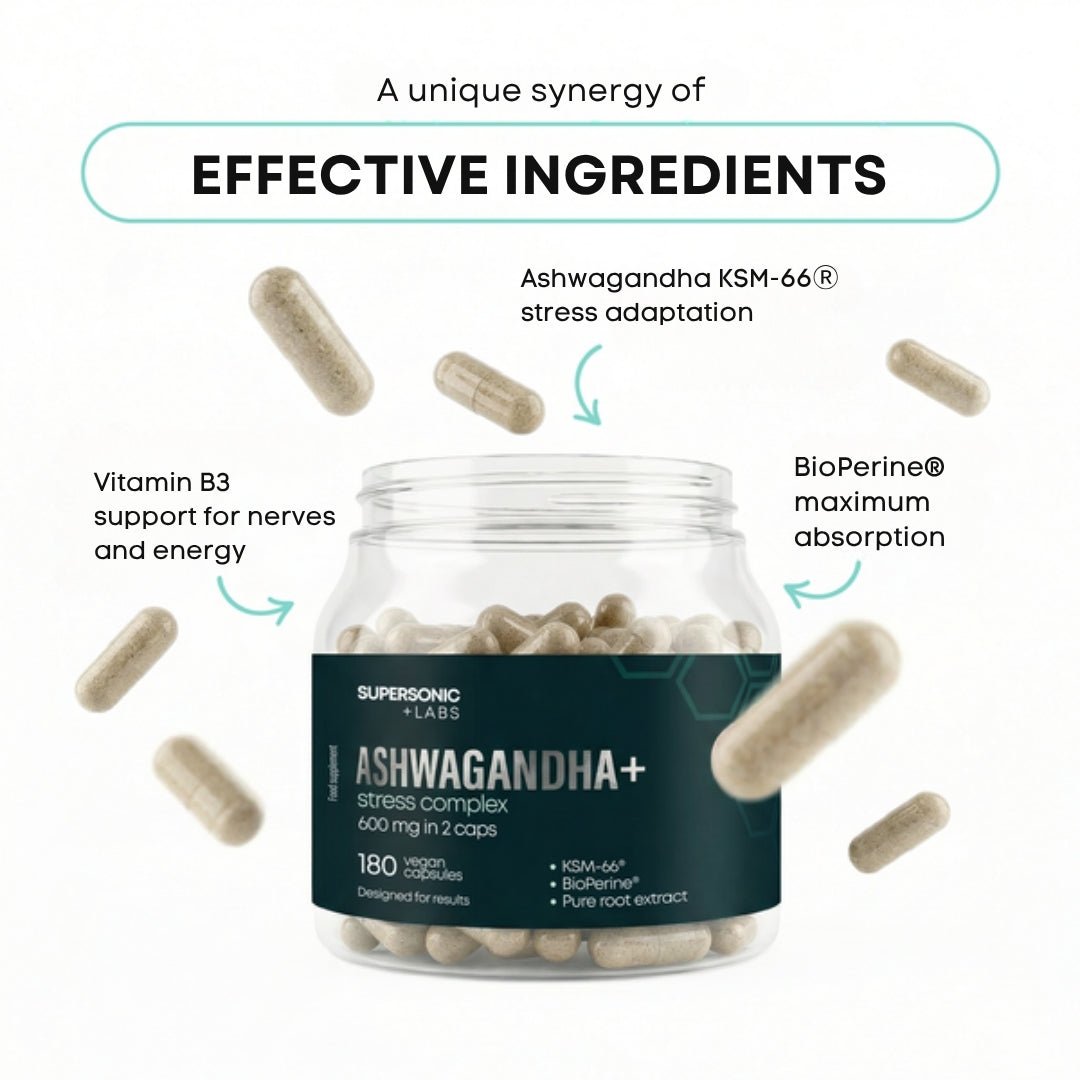 SUPERSONIC +LABS Ashwagandha+ stress complex 180 vegan capsules - SUPERSONIC - Vesa Beauty