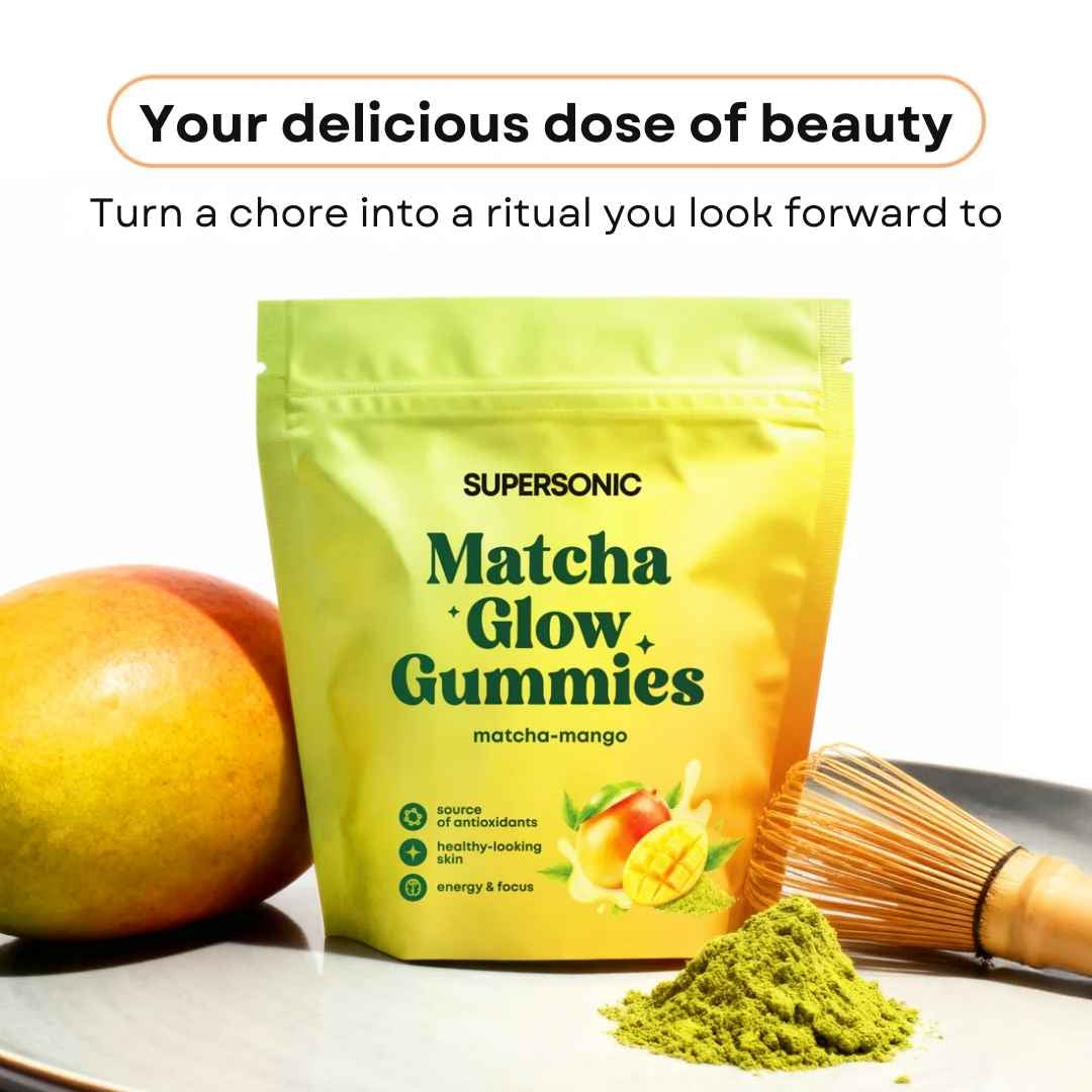 Natural Cosmetics SUPERSONIC Matcha Glow Gummies - Matcha-Mango 90g  | support for skin health & energy