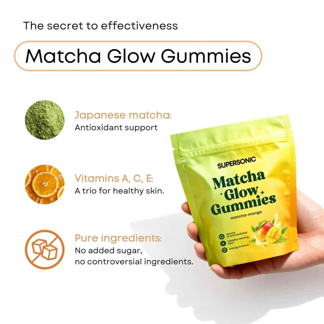 Natural Cosmetics SUPERSONIC Matcha Glow Gummies - Matcha-Mango 90g  | support for skin health & energy