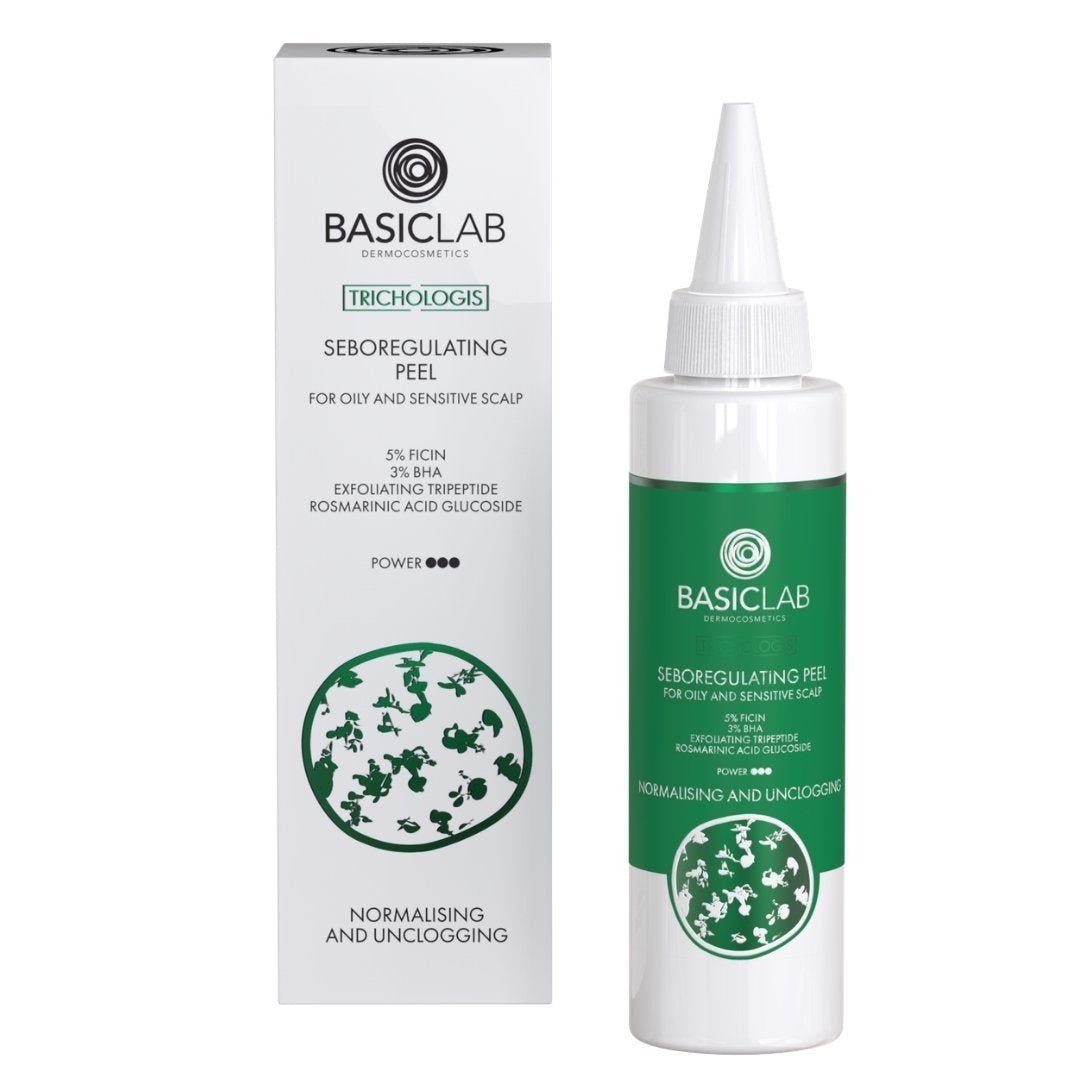 TRICHOLOGIS Seboregulating peel for oily and sensitive scalp 5% ficin, 3% BHA, exfoliating tripeptide, rosmarinic acid glucoside 150ml - BasicLab - Vesa Beauty