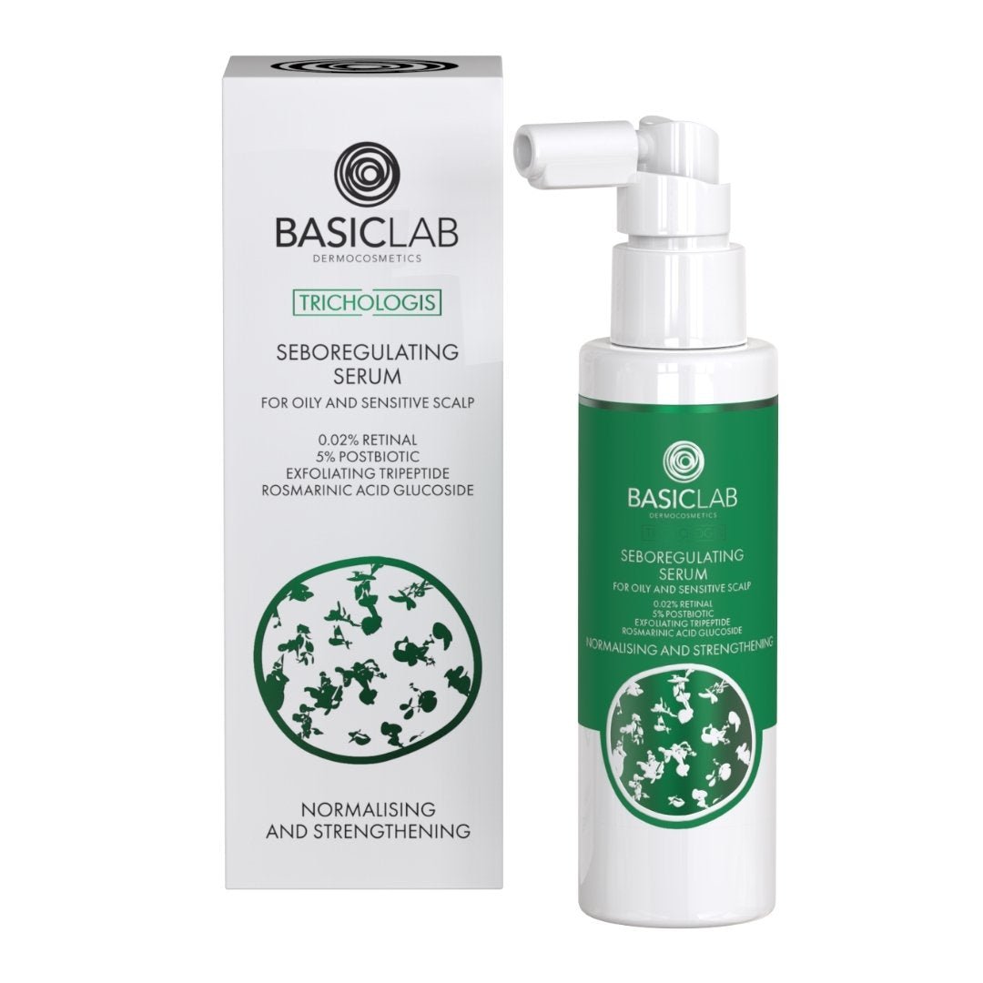 TRICHOLOGIS Seboregulating serum for oily and sensitive scalp 0,02% retinal, 5% postbiotic, exfoliating tripeptide, rosmarinic acid glucoside 100ml - BasicLab - Vesa Beauty