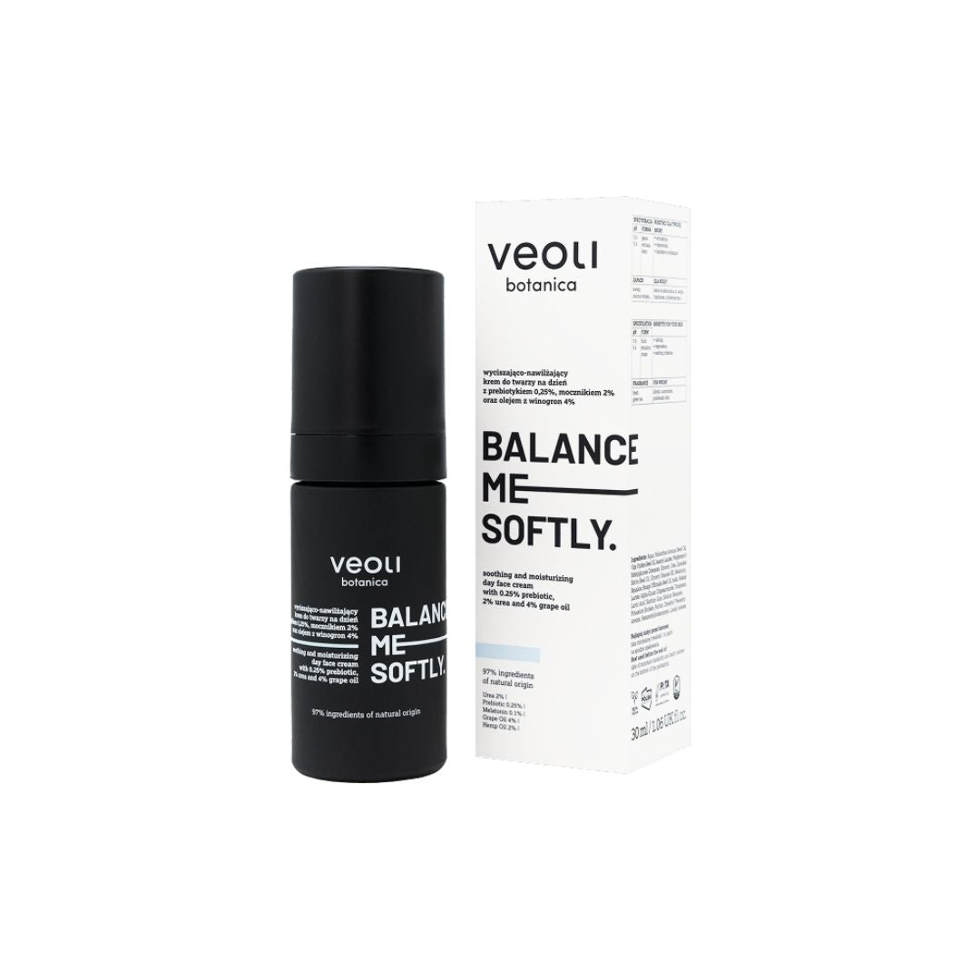 Veoli Botanica BALANCE ME SOFTLY calming &amp; moisturizing day cream with 0.25% prebiotic, 2% urea, 4% grape seed oil 30ml - Veoli Botanica - Vesa Beauty