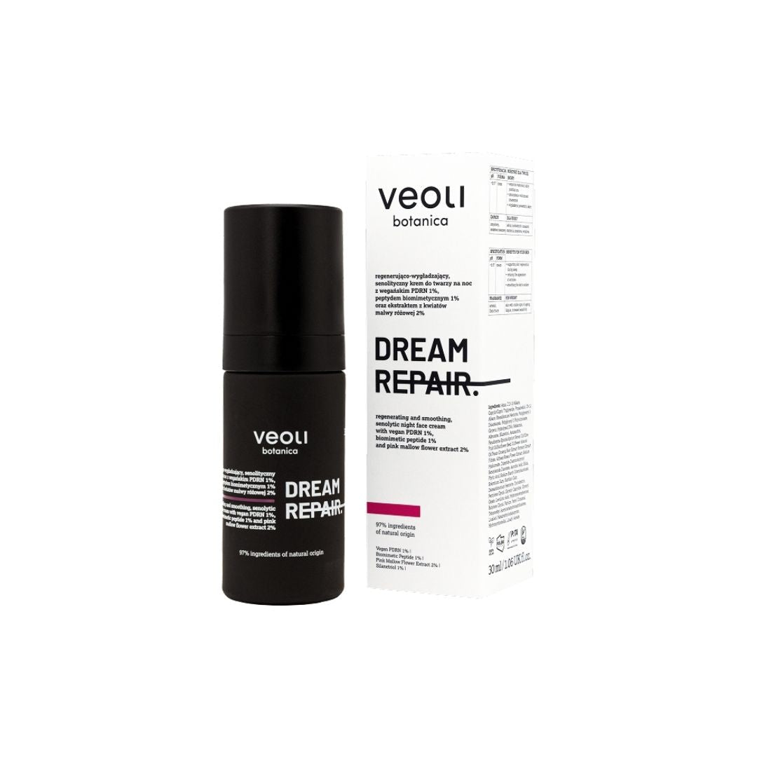 Veoli Botanica DREAM REPAIR Regenerating &amp; smoothing senolytic night cream with 1% vegan PDRN, 1% biomimetic peptide, 2% pink mallow flower extract 30ml - Veoli Botanica - Vesa Beauty