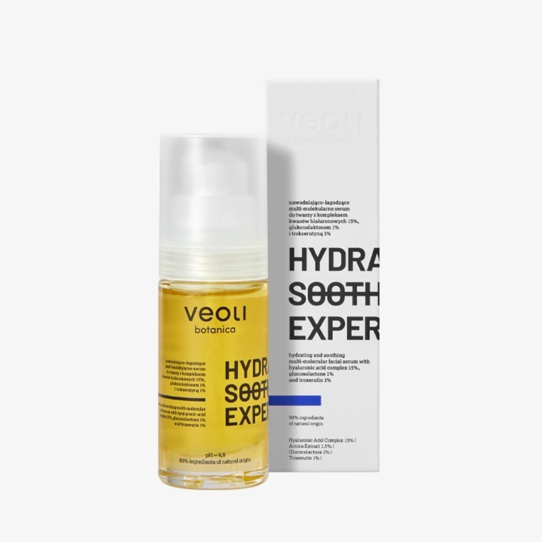 Veoli Botanica HYDRA SOOTHING EXPERT Hydrating & Soothing multi - molecular facial serum with hyaluronic acid complex 15%, gluconolactone 1% & troxerutin 1% 30ml - Veoli Botanica - Vesa Beauty