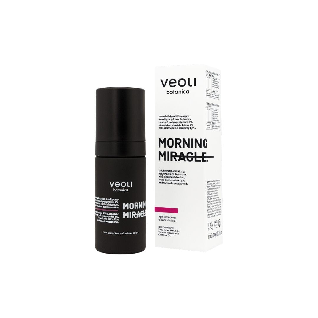 Veoli Botanica MORNING MIRACLE Brightening &amp; lifting senolytic day cream with 3% oligopeptides, 2% lotus flower extract, 0.5% turmeric extract 30ml - Veoli Botanica - Vesa Beauty