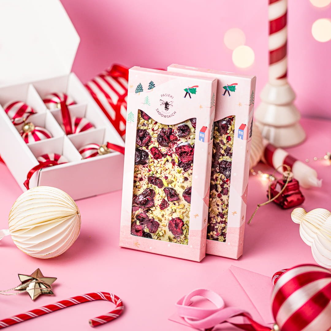White chocolate with cherries & pistachios 85g (1pc) - Sadowski Bee Gardens - Vesa Beauty