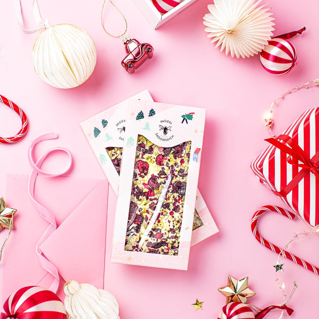 White chocolate with cherries & pistachios 85g (1pc) - Sadowski Bee Gardens - Vesa Beauty